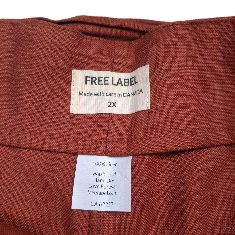 Free Label Sz 2XL 100% Linen Reese Wrap Pants Tie Waist Wide Leg Rust Orange - Picture 6 of 9